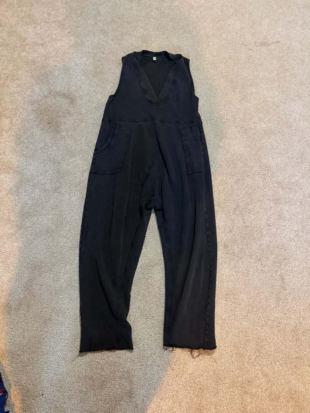 Free People Jumpsuit Size M Black French Terry Sleeveless V-Neck